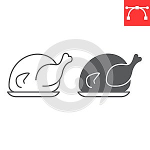 Roasted chicken line and glyph icon