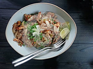 Roasted Chicken Noodles on the Breakfast Table.