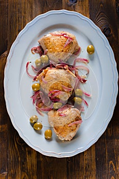 Roasted chicken thighs with olives