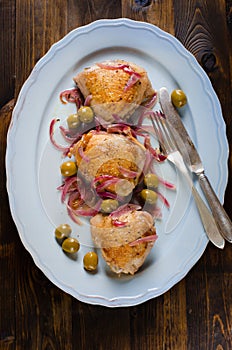 Roasted chicken thighs with olives