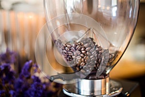 Roasted Coffee Bean in Coffee grinder
