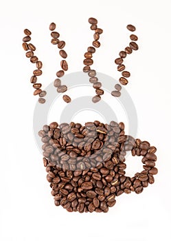 Roasted coffee bean with leave on white background