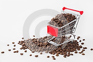 Roasted coffee bean in shopping cart