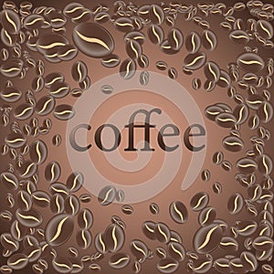 Roasted coffee bean, vector light chocolate background