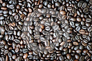 Roasted coffee beans background.