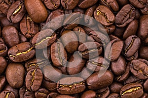 Roasted Coffee Beans Background. Close Up. Texture