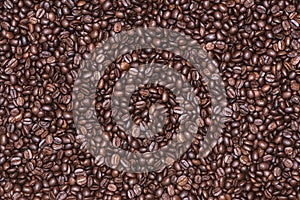 Roasted coffee beans background, Photo coffee close up