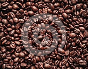 Roasted coffee beans background, texture