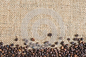 Roasted Coffee Beans Burlap Background