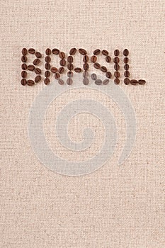 Roasted coffee beans on canvas : Brasil