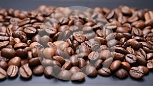 Roasted coffee beans close-up.