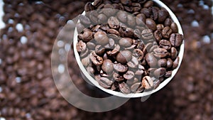 Roasted coffee beans close-up,aromatic coffee beans in a glass