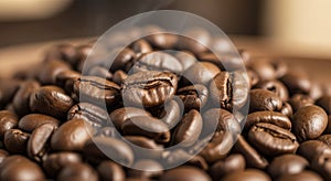 Roasted coffee beans close-up macro