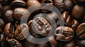 Roasted coffee beans closeup - A pile of freshly roasted beans ready for grinding and brewing