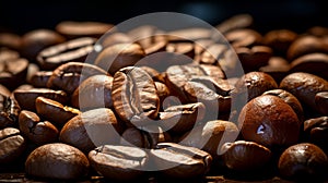 Roasted coffee beans on elegant black background perfect for coffee lovers and cafes