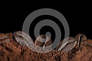 Roasted coffee beans and flour