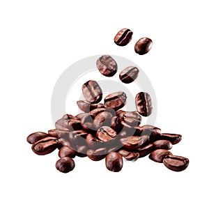 Roasted Coffee Beans Flying, Isolated Cut-out on Transparent Background