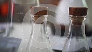 Roasted coffee beans in glass begger science concept