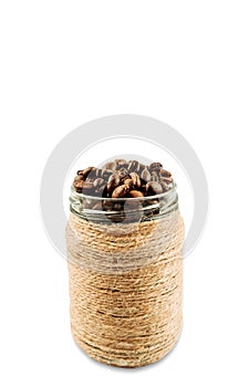 Roasted coffee beans on white background
