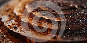 Roasted coffee beans and ground coffee on dark background. Copy space