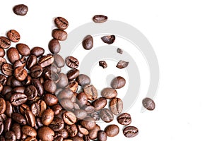 Roasted coffee beans isolated on a white background