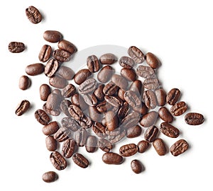 Roasted coffee beans isolated on white background