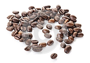 Roasted coffee beans isolated on a white background