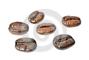 Roasted coffee beans isolated on white background