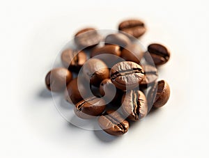 freshly roasted coffee beans with rich texture isolated on white
