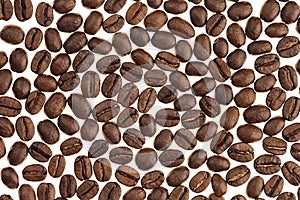 Roasted coffee beans pattern isolated on white background.