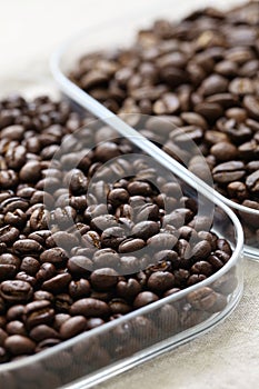 Roasted coffee beans, peaberry and flat bean