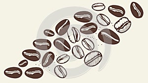 Roasted Coffee Beans Scattered Vector Pattern, vector design Generative AI
