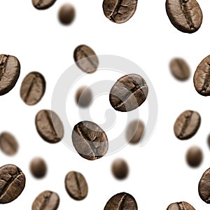 Roasted coffee beans seamless pattern or falling