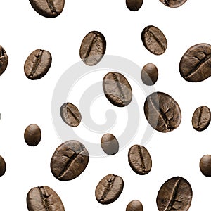 Roasted coffee beans seamless pattern or falling