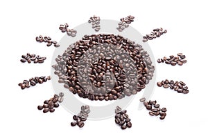 Roasted coffee beans in sun shape