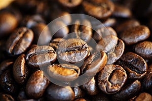 Roasted coffee beans texture background Closeup macro group of coffee beans