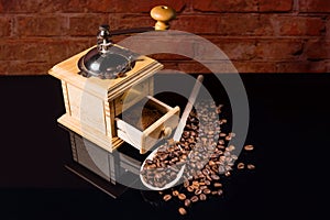 Roasted Coffee Beans with Traditional Hand Grinder