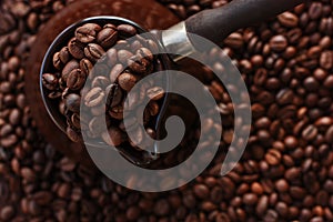 Roasted coffee beans in Turka on the table
