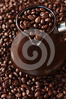 Roasted coffee beans in Turka on the table