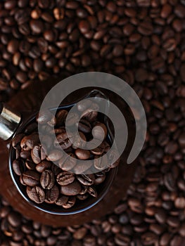 Roasted coffee beans in Turka on the table