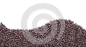 Roasted coffee beans wave on white background