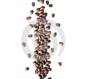 Roasted coffee beans on white background