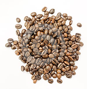 Roasted coffee beans white background