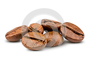 Roasted coffee beans on white background