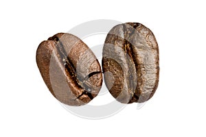 Roasted coffee beans on white background