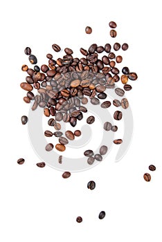 Roasted coffee beans on a white background