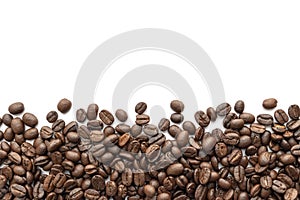 Roasted coffee beans on white background. Close-up