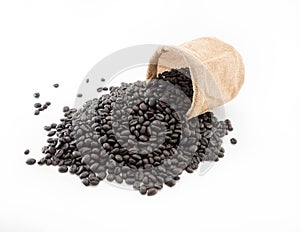 Roasted coffee beans, white background isolated