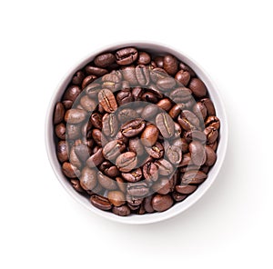 Roasted Coffee Beans In White Bowl Isolated