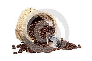 Roasted coffee beans and world glass balls